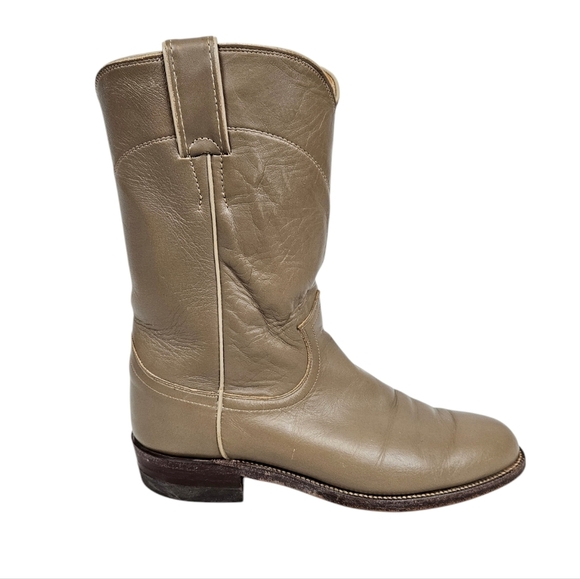 Vintage 70s Justin Boots Taupe Leather Mid Calf Western Cowgirl Boots Size 7B - Picture 14 of 14